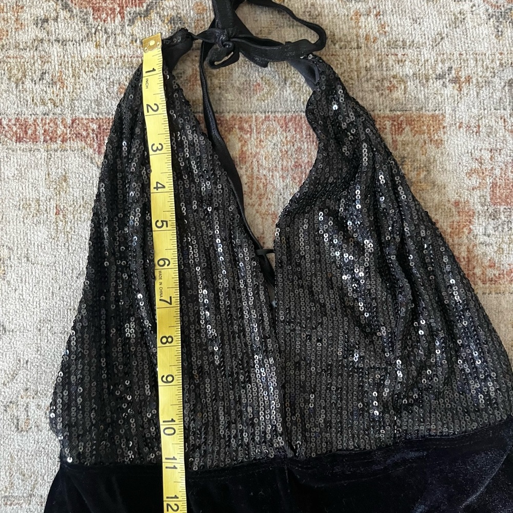Bozzolo Black Sequin Velvet Halter Jumpsuit - Picture 10 of 14